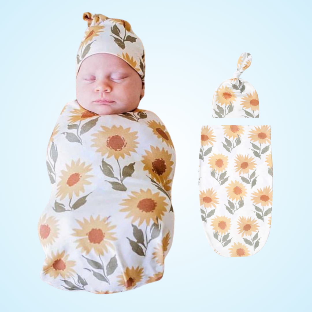Baby Swaddle Sleeping Blanket with Knotted Pull On Hat