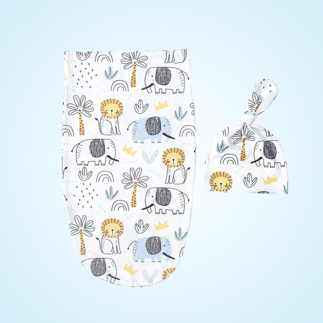 Baby Swaddle Sleeping Blanket with Knotted Pull On Hat